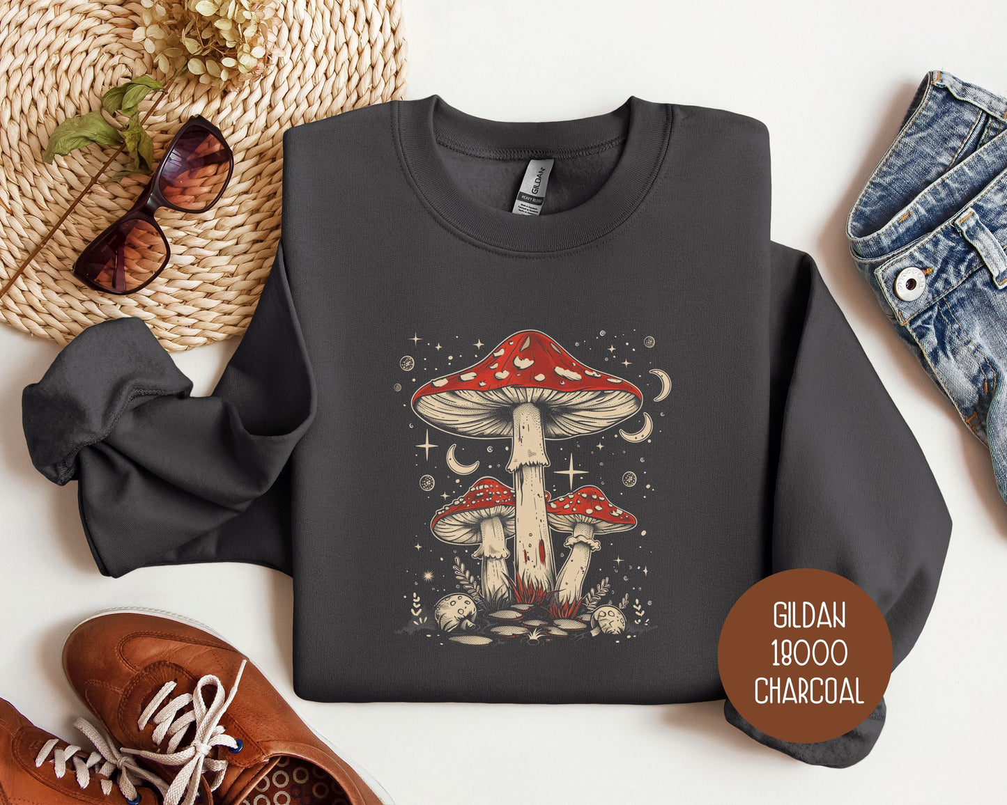 Retro Red Mushrooms Sweatshirt-1