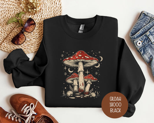 Retro Red Mushrooms Sweatshirt-0