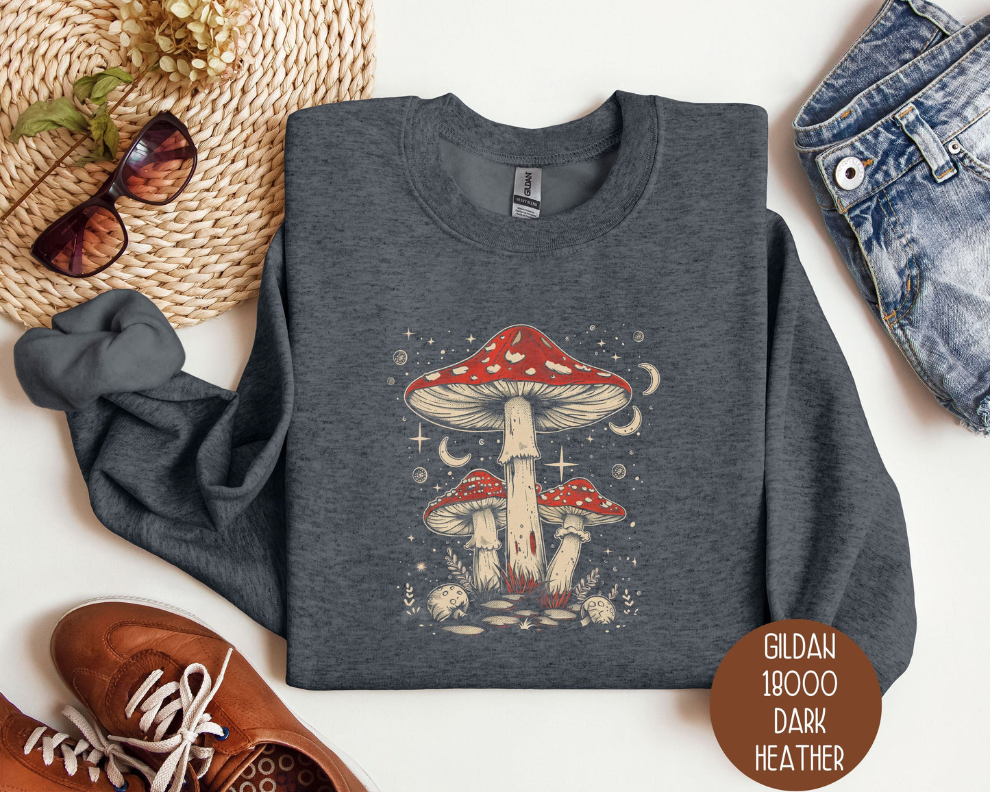 Retro Red Mushrooms Sweatshirt-2